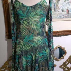 stretch lace tropical print dress with shawl